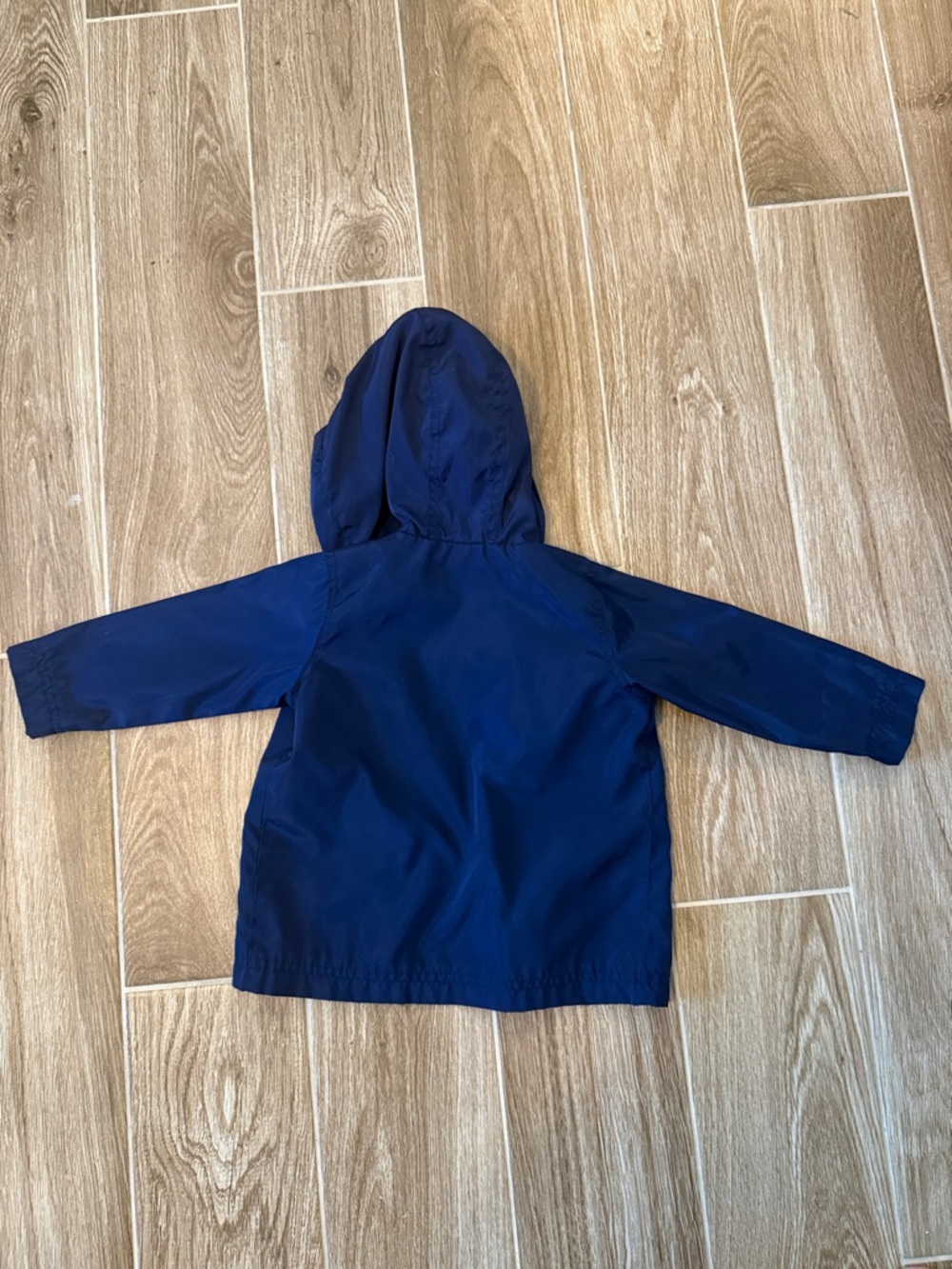 First Impressions Navy Hooded Raincoat with Yellow-Striped Lining - Picture 3 of 3
